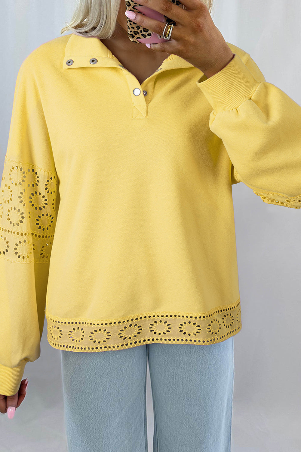 Evangeline Embroidered Flower Buttons Pullover Sweatshirt by Threaded Pear - Image 10