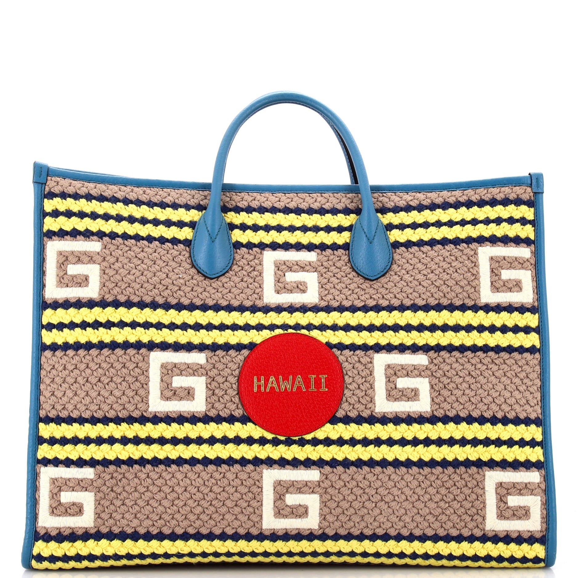 Pre-Loved Gucci Getaways Convertible Open Tote Embroidered Woven Fabric Large