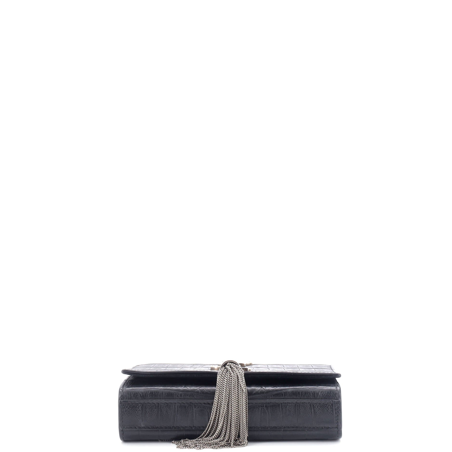 Pre-Loved Saint Laurent Classic Monogram Tassel Crossbody Bag Crocodile Embossed Leather Small - Image 4