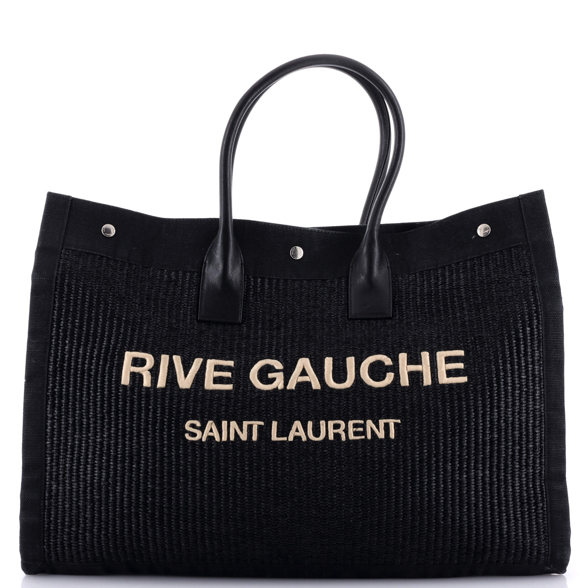 Pre-Loved Saint Laurent Rive Gauche Shopper Tote Raffia with Canvas Large