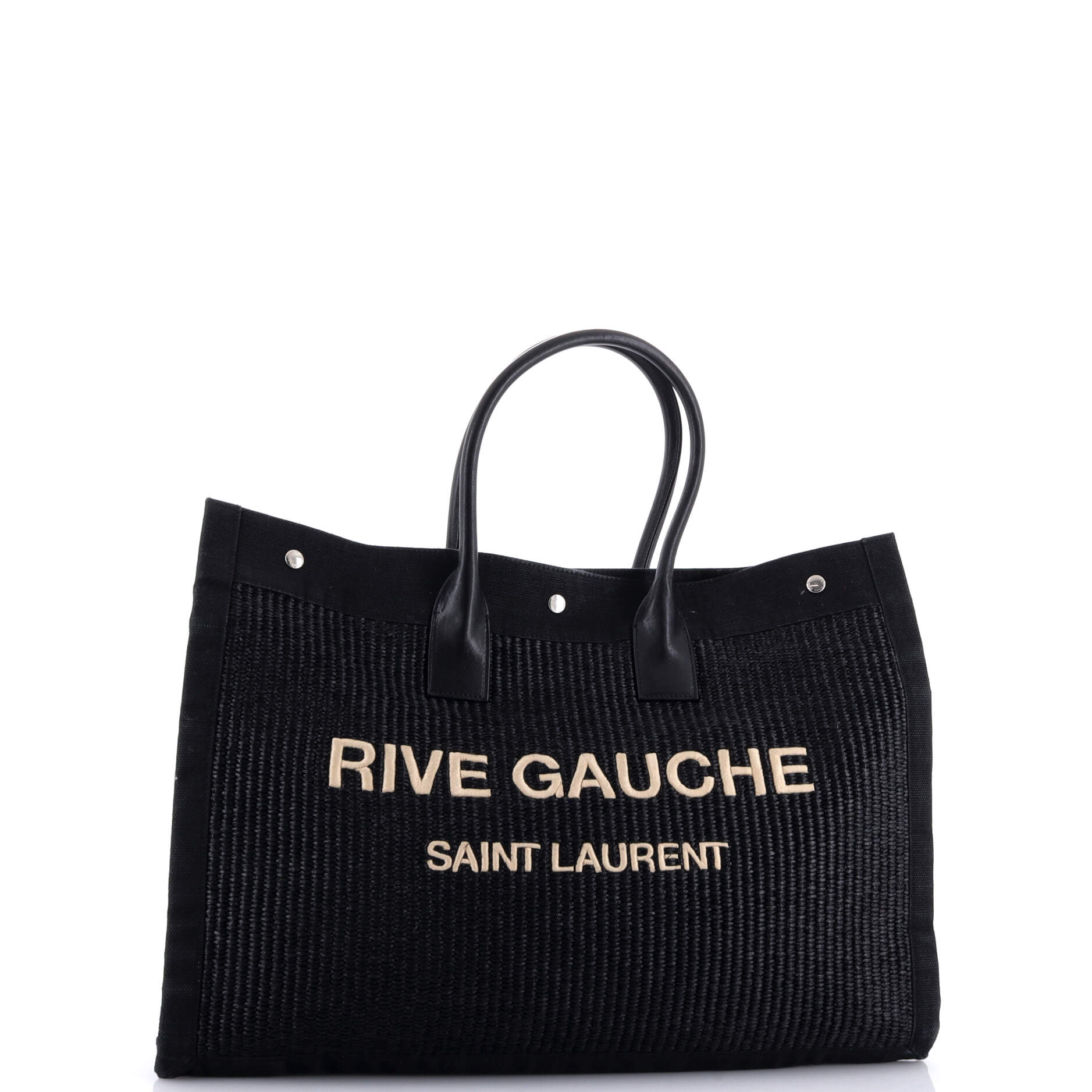 Pre-Loved Saint Laurent Rive Gauche Shopper Tote Raffia with Canvas Large - Image 2