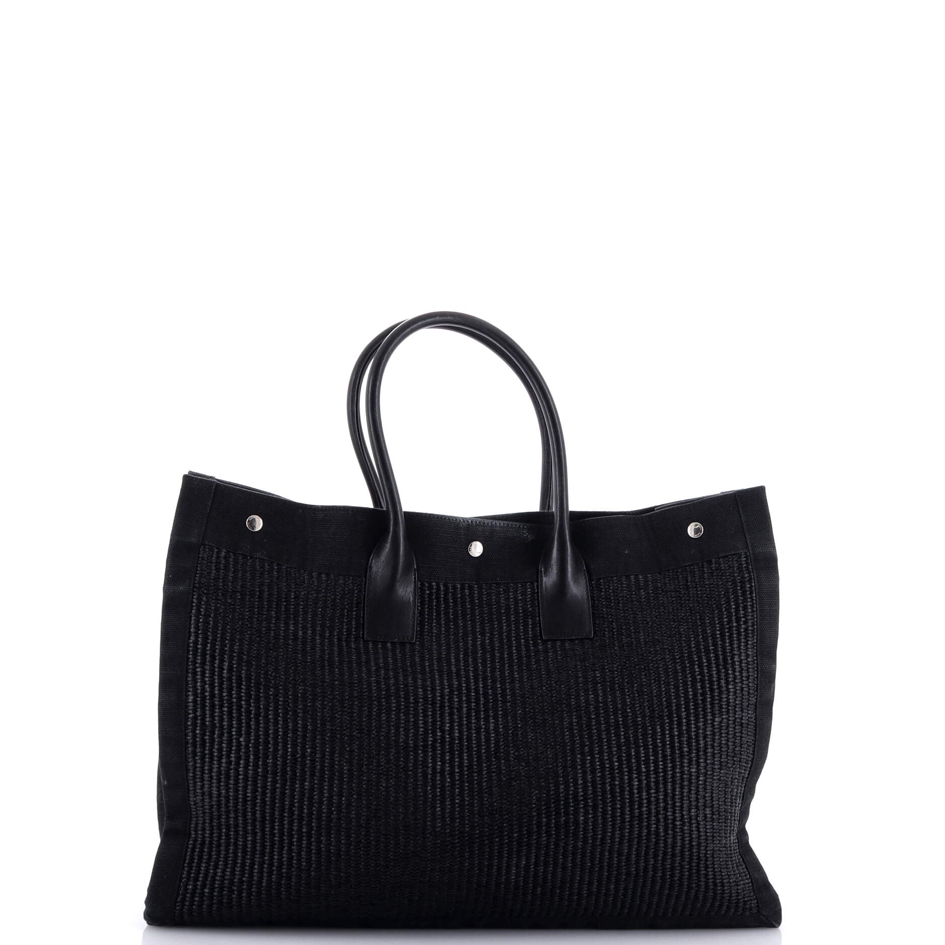 Pre-Loved Saint Laurent Rive Gauche Shopper Tote Raffia with Canvas Large - Image 3