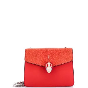 Pre-Loved Bvlgari Serpenti Forever Square Shoulder Bag Leather and Stingray Small
