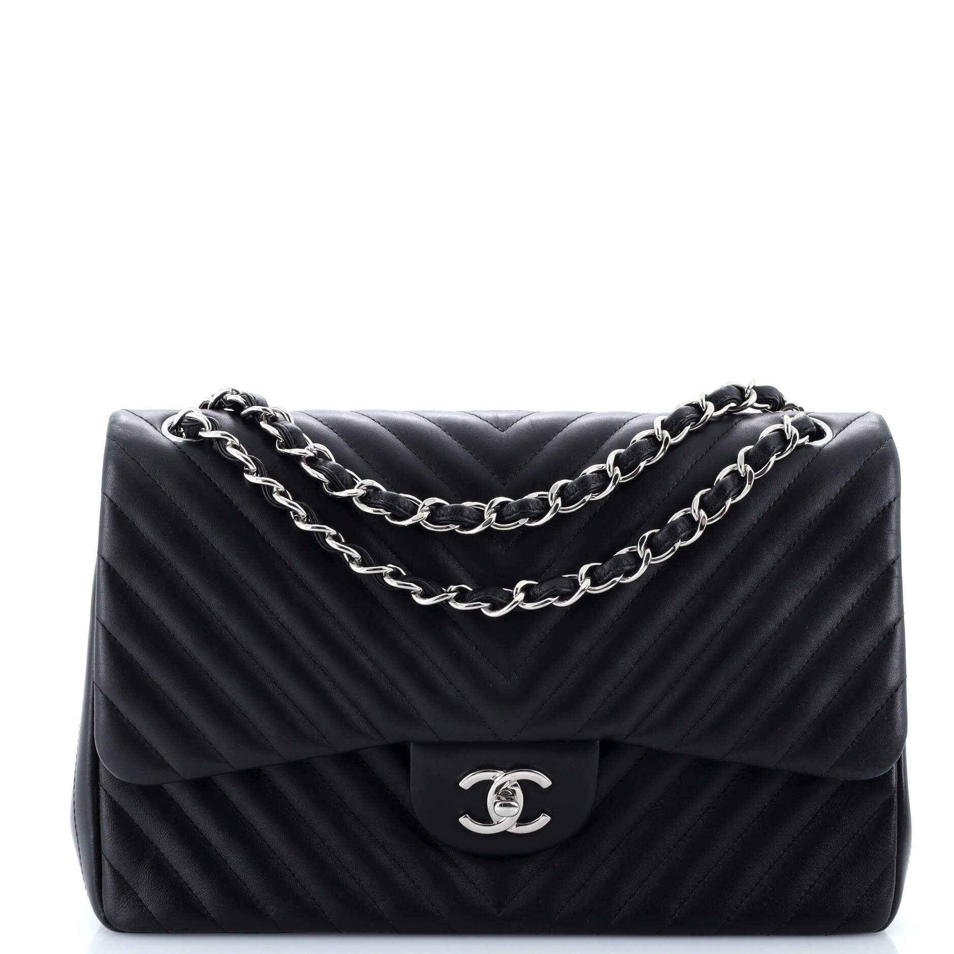 Pre-Loved Chanel Classic Double Flap Bag Chevron Lambskin Jumbo