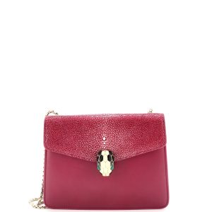 Pre-Loved Bvlgari Serpenti Forever Square Shoulder Bag Leather and Stingray Small