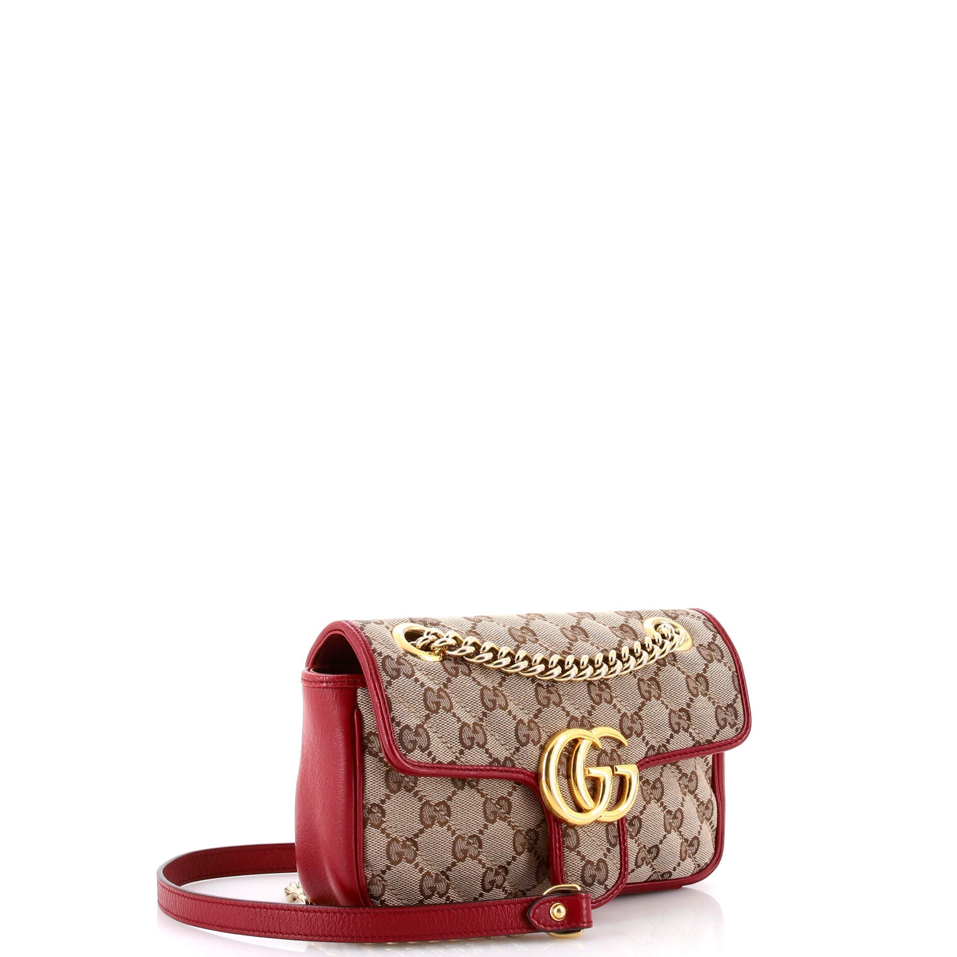 Pre-Loved Gucci GG Marmont Flap Bag Diagonal Quilted GG Canvas with Leather Mini - Image 3