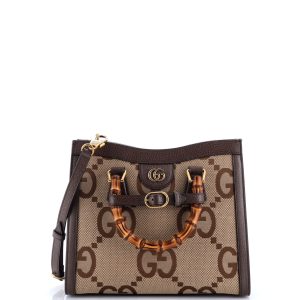 Pre-Loved Gucci Diana NM Bamboo Handle Tote Jumbo GG Canvas Small