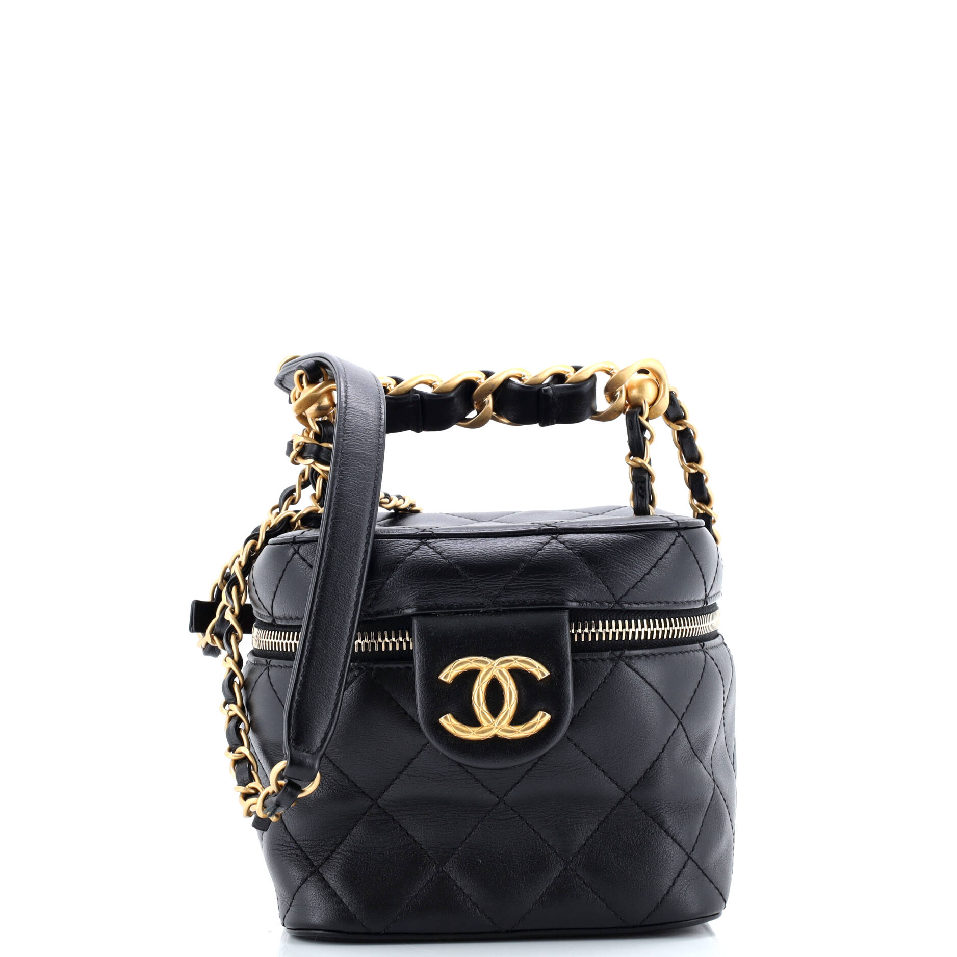 Pre-Loved Chanel Chain Bar Vanity Case with Chain Quilted Calfskin Small