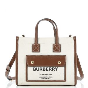 Pre-Loved Burberry Freya Shopping Tote Canvas with Leather Mini