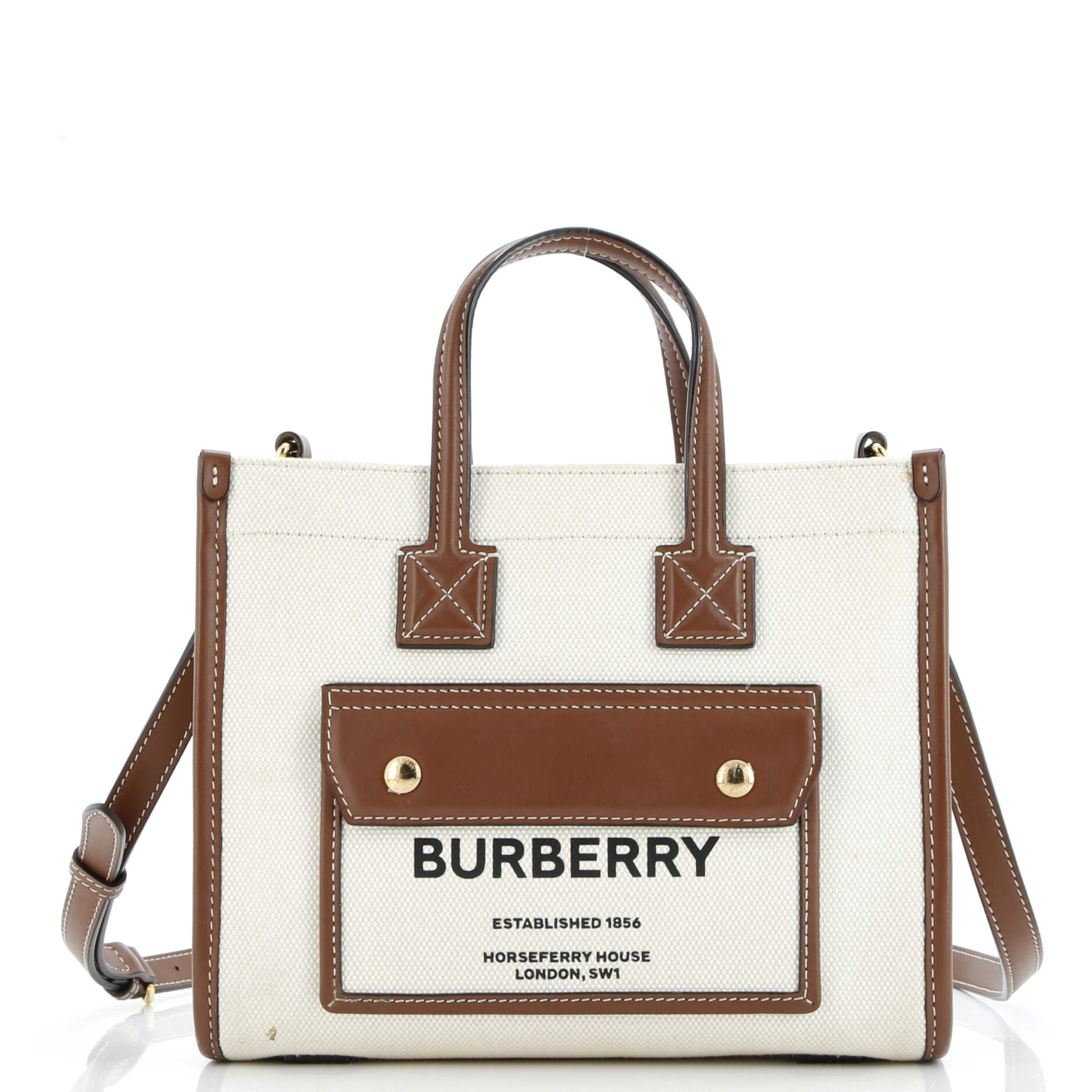 Pre-Loved Burberry Freya Shopping Tote Canvas with Leather Mini