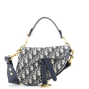 Pre-Loved Christian Dior Saddle Handbag with Strap Oblique Canvas Mini