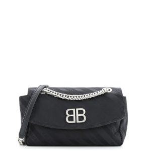 Pre-Loved Balenciaga BB Chain Round Shoulder Bag Jacquard Small