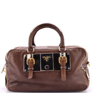 Pre-Loved Prada Lock Plate Zippers Satchel Glace Calf Large