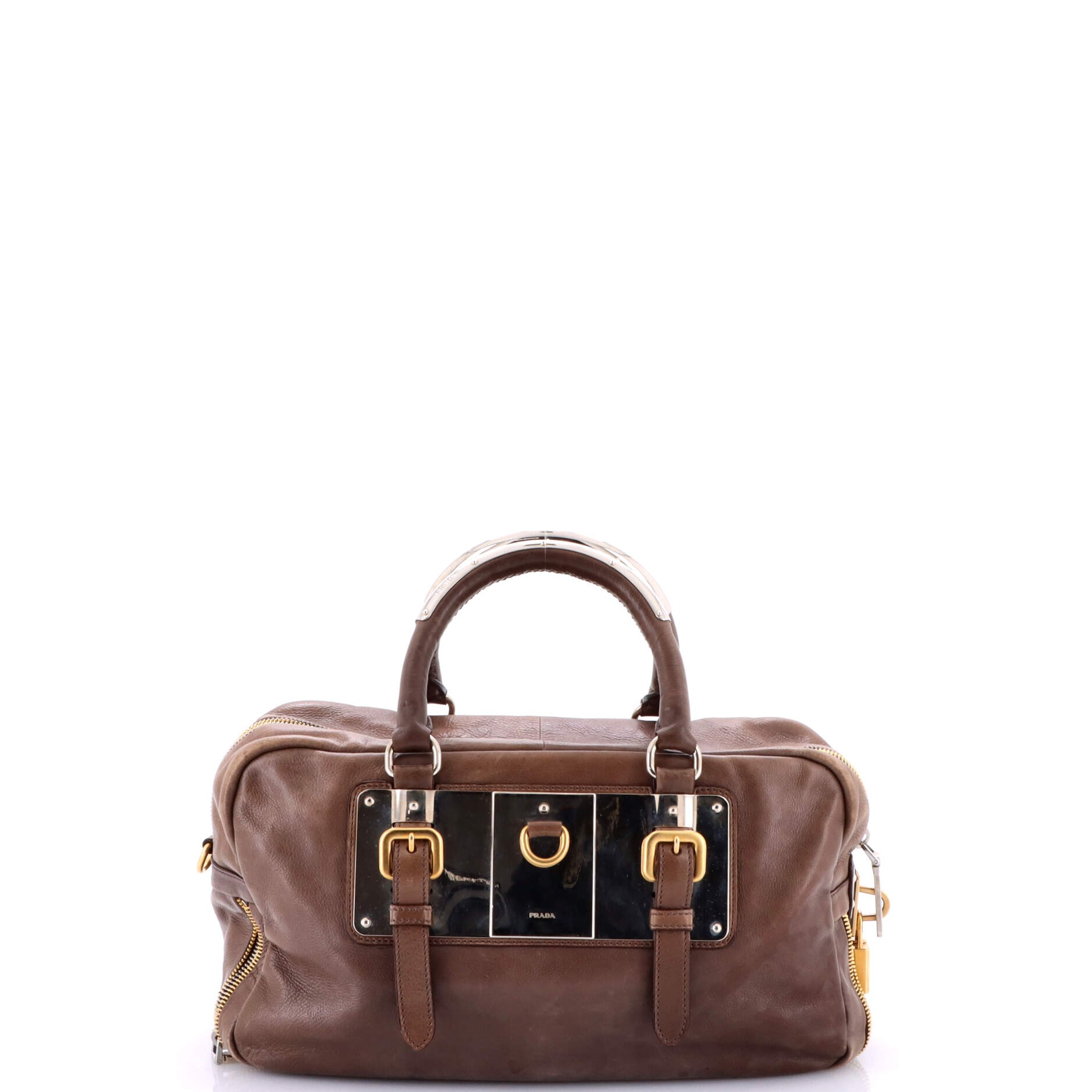 Pre-Loved Prada Lock Plate Zippers Satchel Glace Calf Large - Image 3