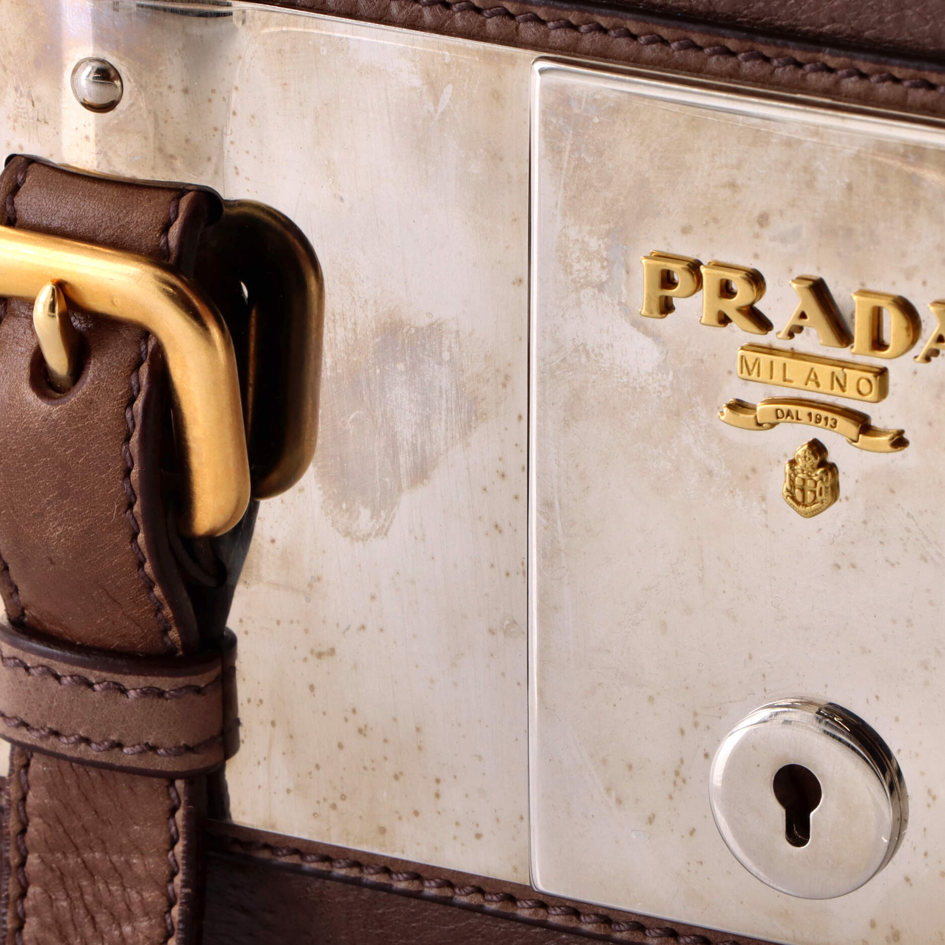 Pre-Loved Prada Lock Plate Zippers Satchel Glace Calf Large - Image 6