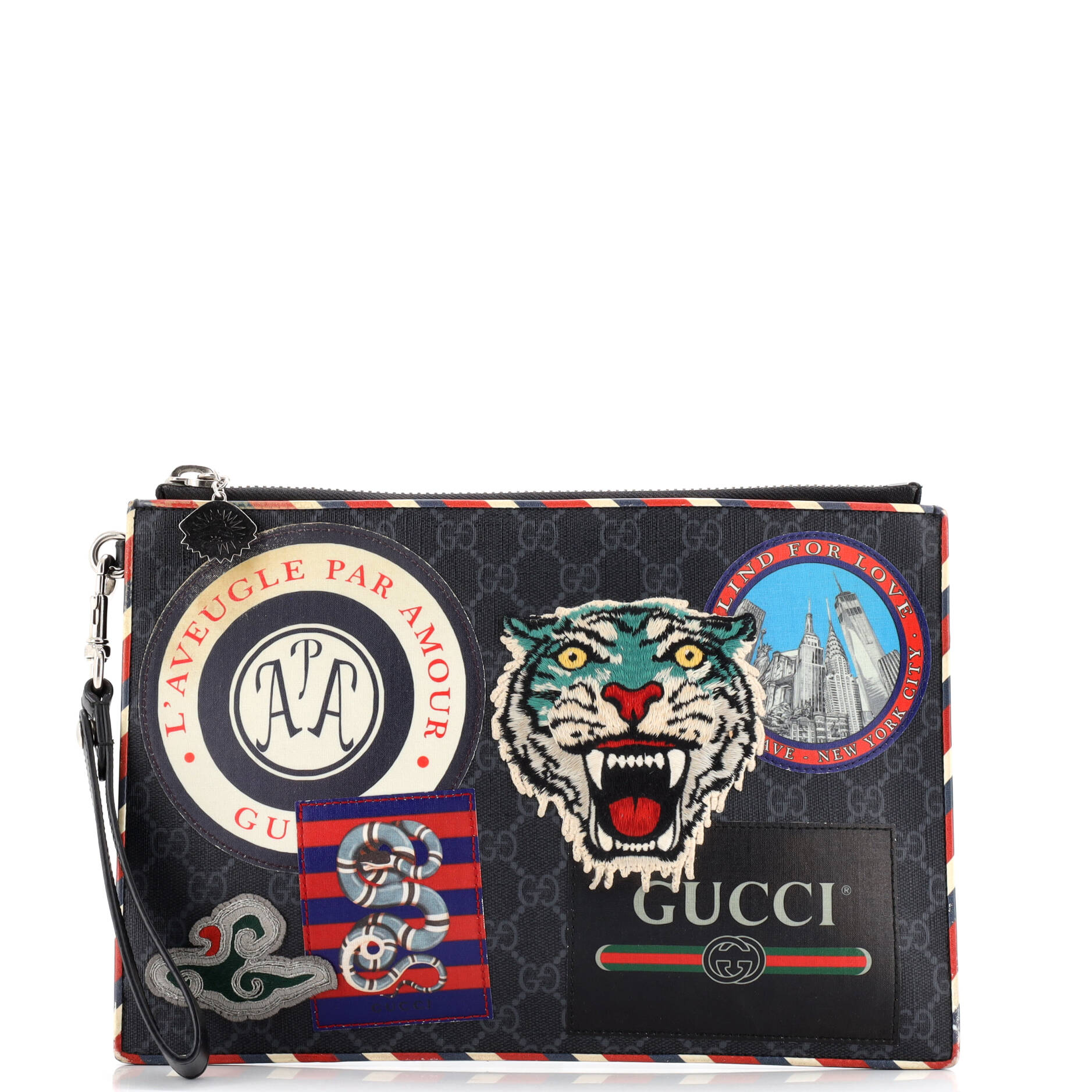 Pre-Loved Gucci Night Courrier Pouch GG Coated Canvas with Applique