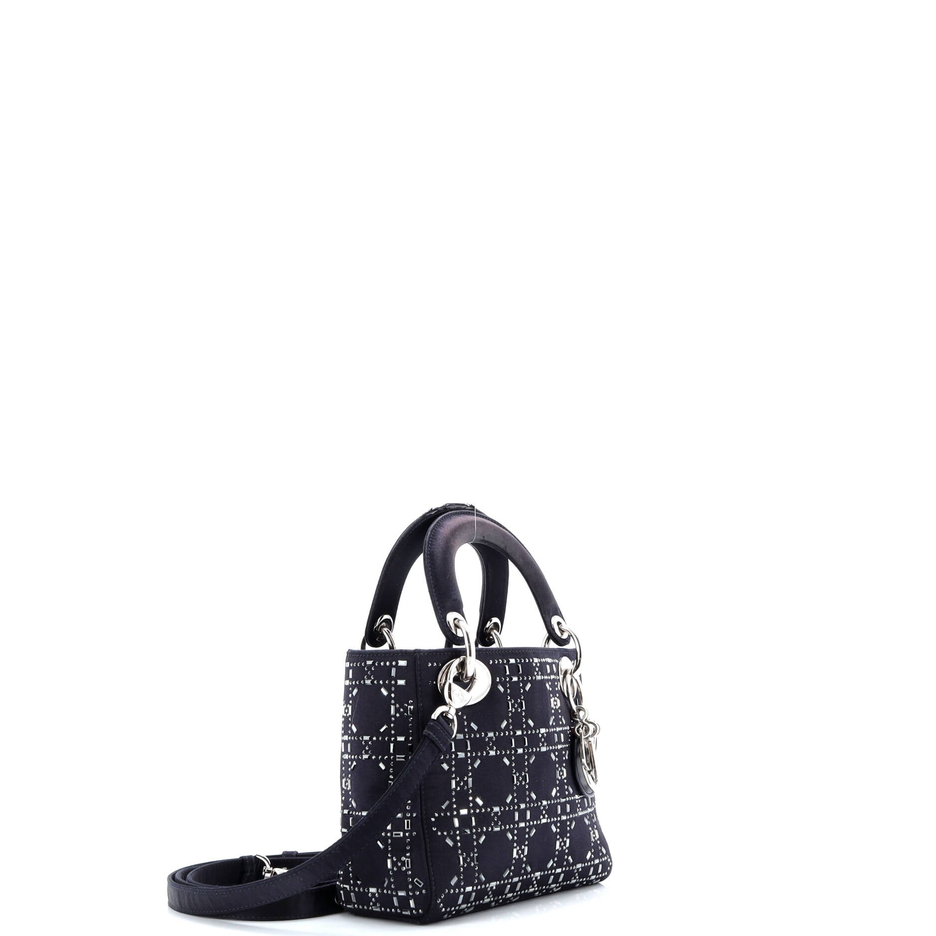 Pre-Loved Christian Dior Lady Dior Bag Crystal Embellished Cannage Quilt Satin Mini - Image 2