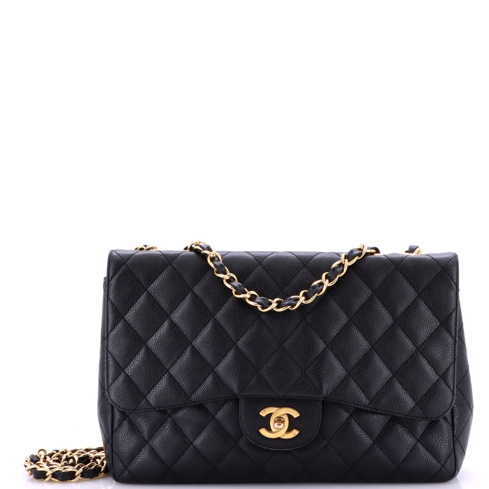 Pre-Loved Chanel Classic Double Flap Bag Quilted Caviar Jumbo
