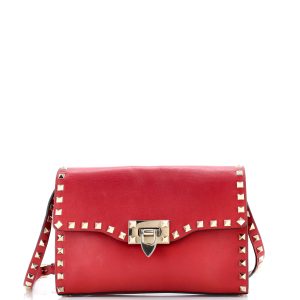 Pre-Loved Valentino Rockstud Flip Lock Flap Bag Leather Medium