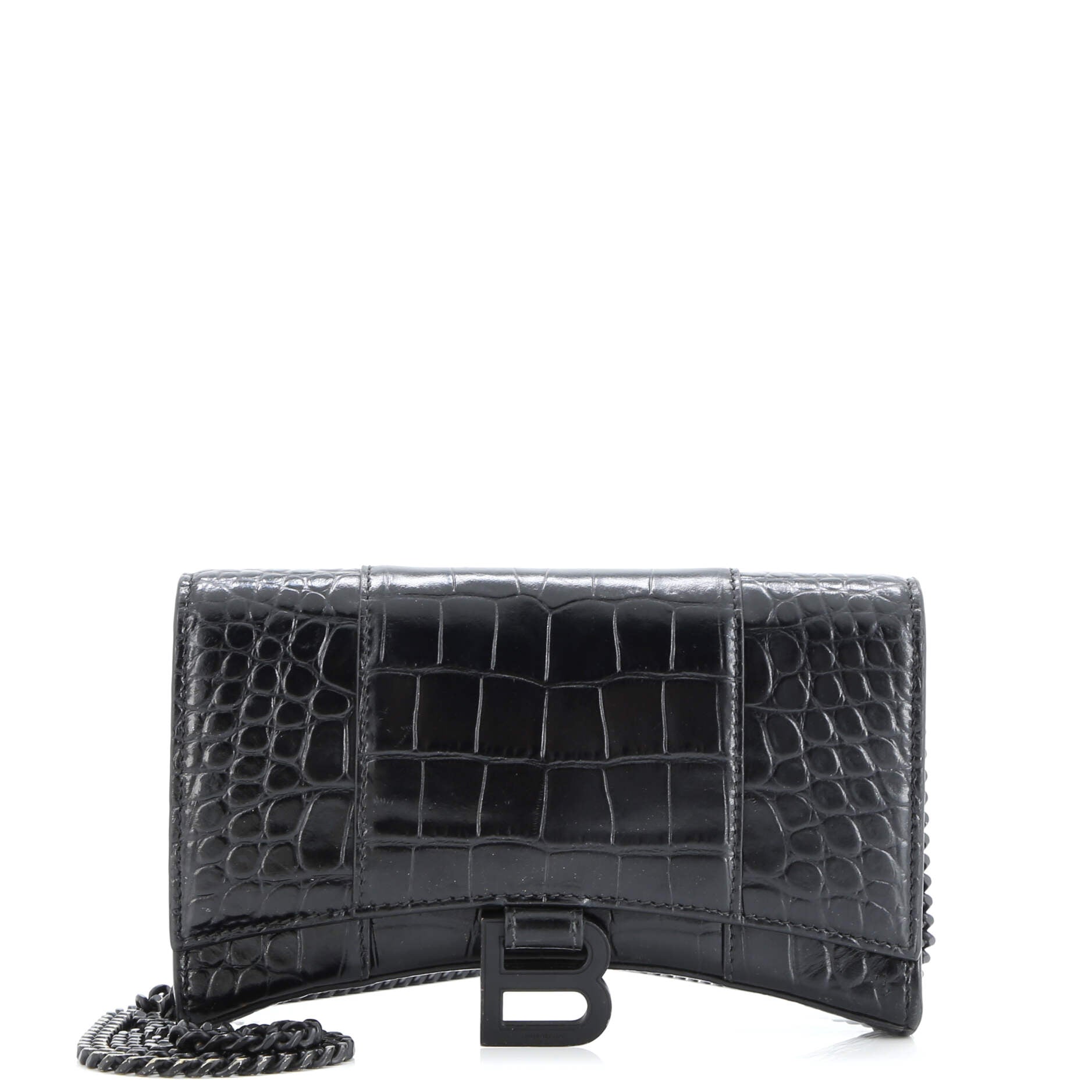 Pre-Loved Balenciaga Hourglass Crossbody Bag Crocodile Embossed Leather XS
