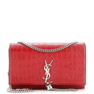 Pre-Loved Saint Laurent Classic Monogram Tassel Crossbody Bag Crocodile Embossed Leather Medium