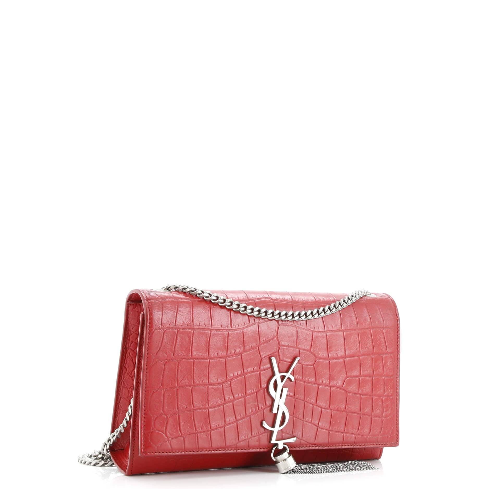 Pre-Loved Saint Laurent Classic Monogram Tassel Crossbody Bag Crocodile Embossed Leather Medium - Image 2
