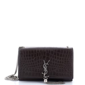 Pre-Loved Saint Laurent Classic Monogram Tassel Crossbody Bag Crocodile Embossed Leather Medium