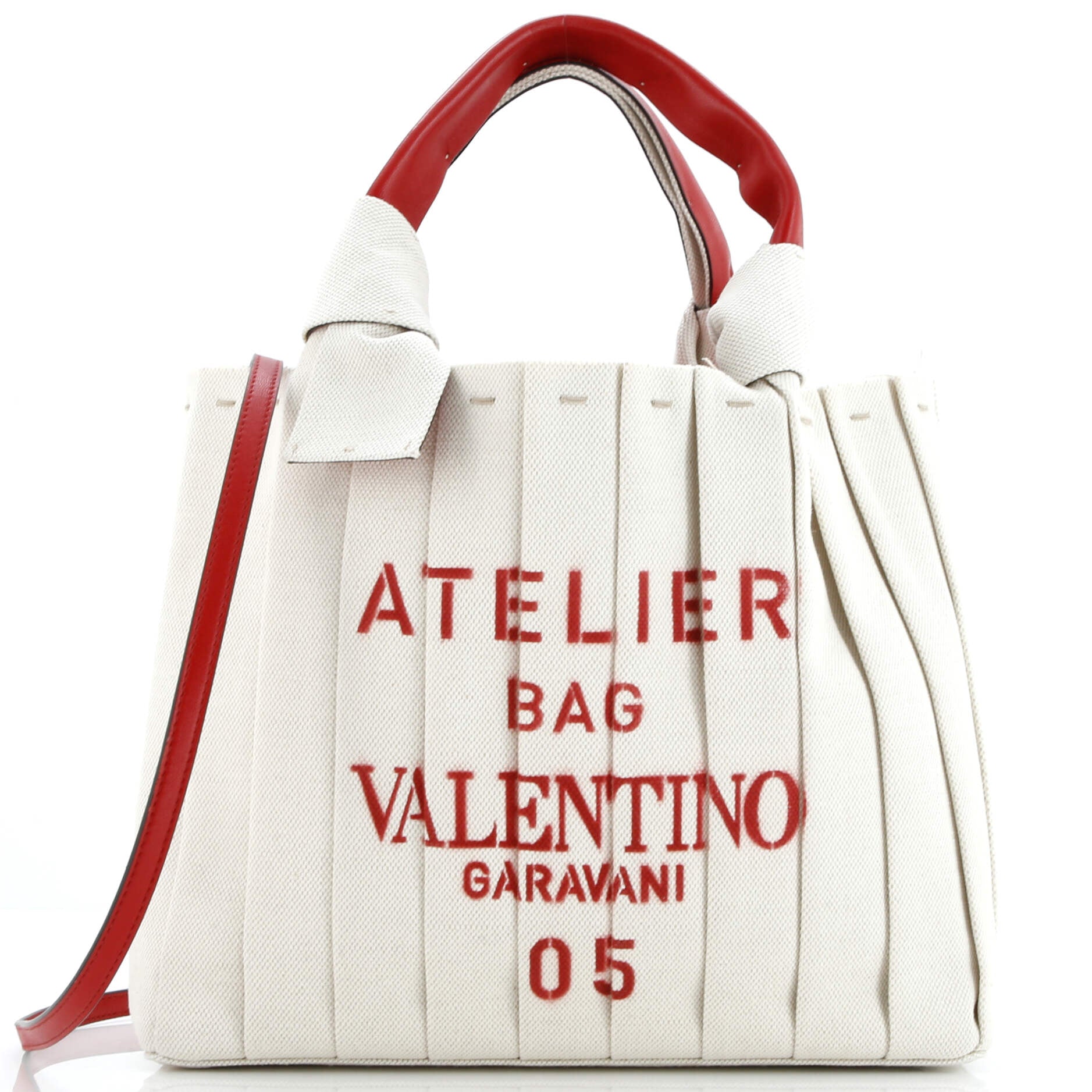 Pre-Loved Valentino Atelier 05 Tote Pleated Canvas Medium