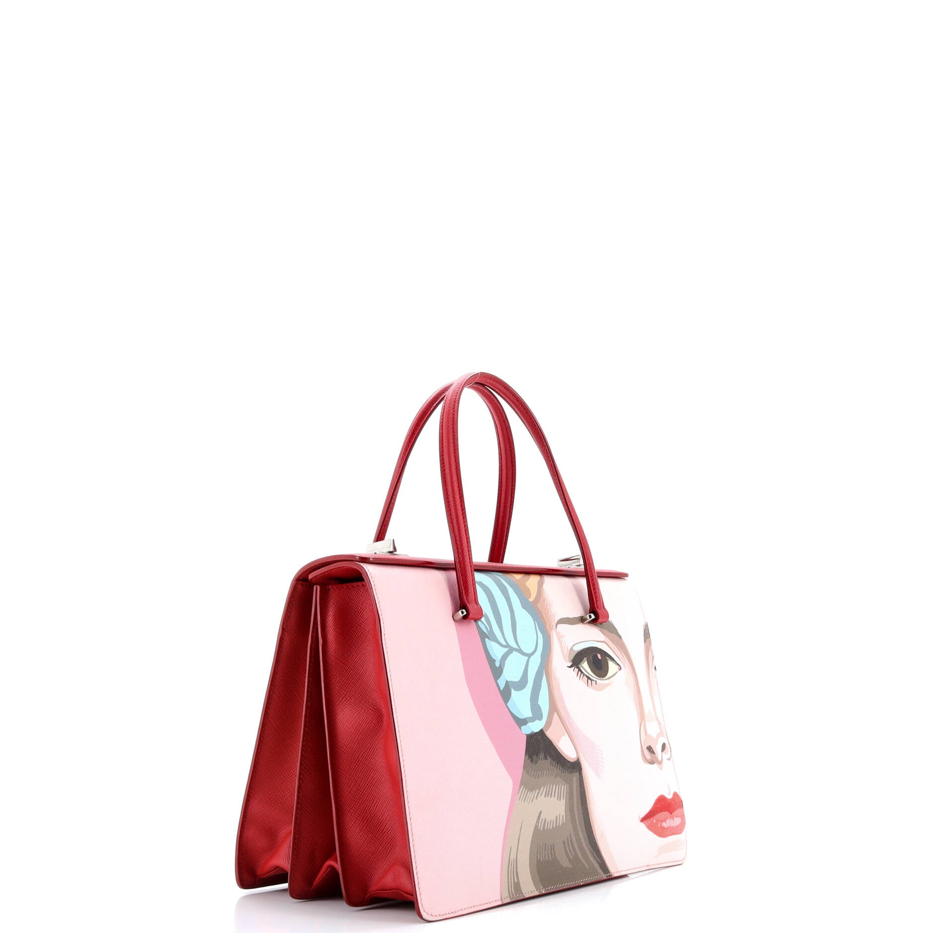Pre-Loved Prada Turn Lock Tote Printed Saffiano Medium - Image 2