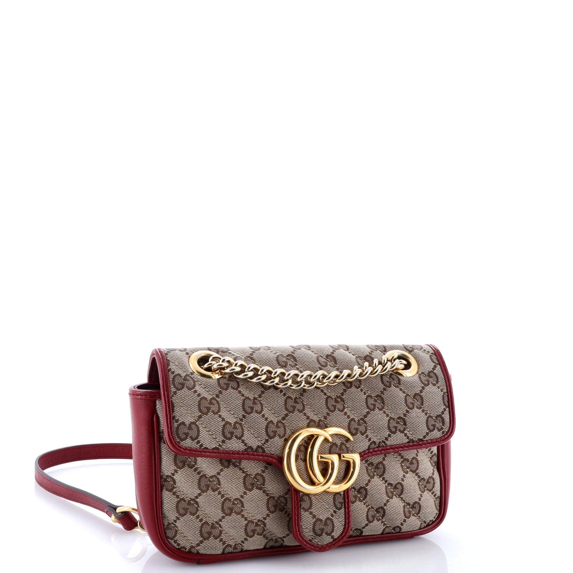 Pre-Loved Gucci GG Marmont Flap Bag Diagonal Quilted GG Canvas with Leather Mini - Image 4