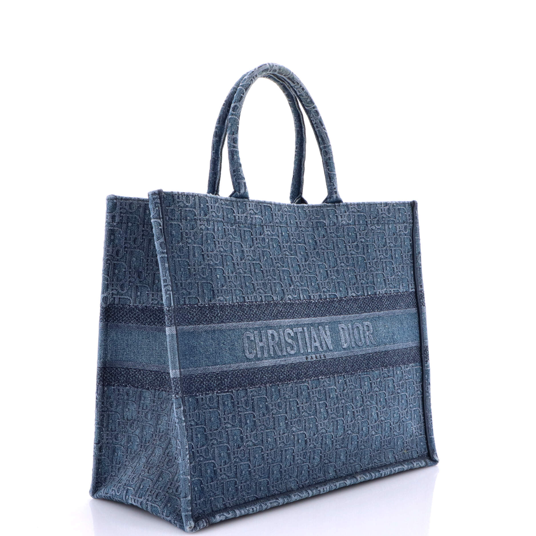 Pre-Loved Christian Dior Book Tote Oblique Denim Large - Image 2