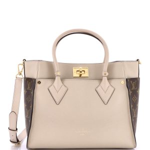 Pre-Loved Louis Vuitton On My Side Tote Leather with Monogram Canvas MM