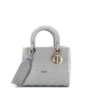 Pre-Loved Christian Dior Lady D-Lite Bag Cannage Embroidered Canvas Medium