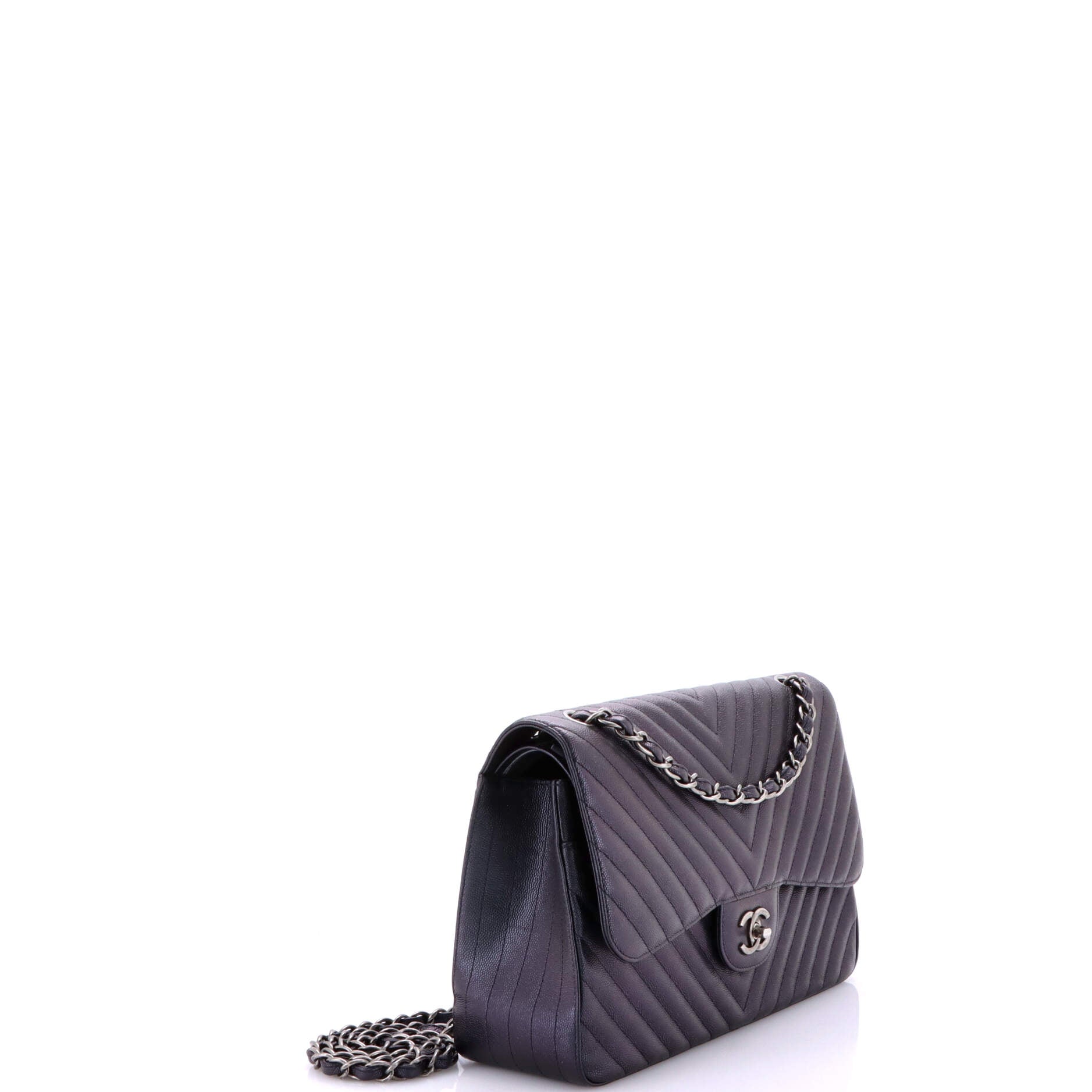 Pre-Loved Chanel Classic Double Flap Bag Chevron Iridescent Caviar Jumbo - Image 3