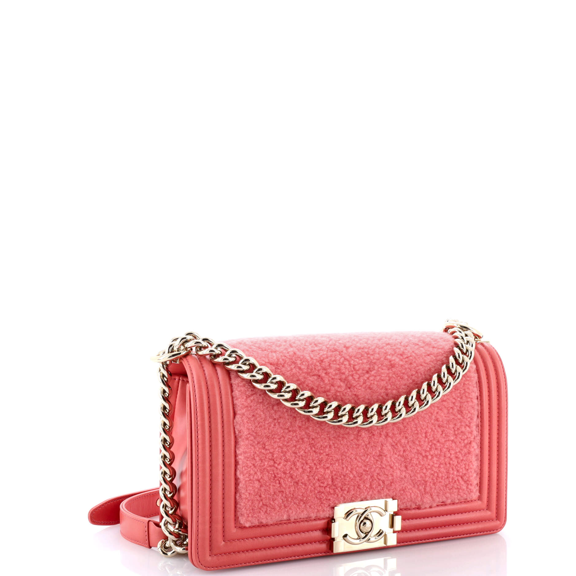 Pre-Loved Chanel Boy Flap Bag Shearling with Leather Old Medium - Image 3