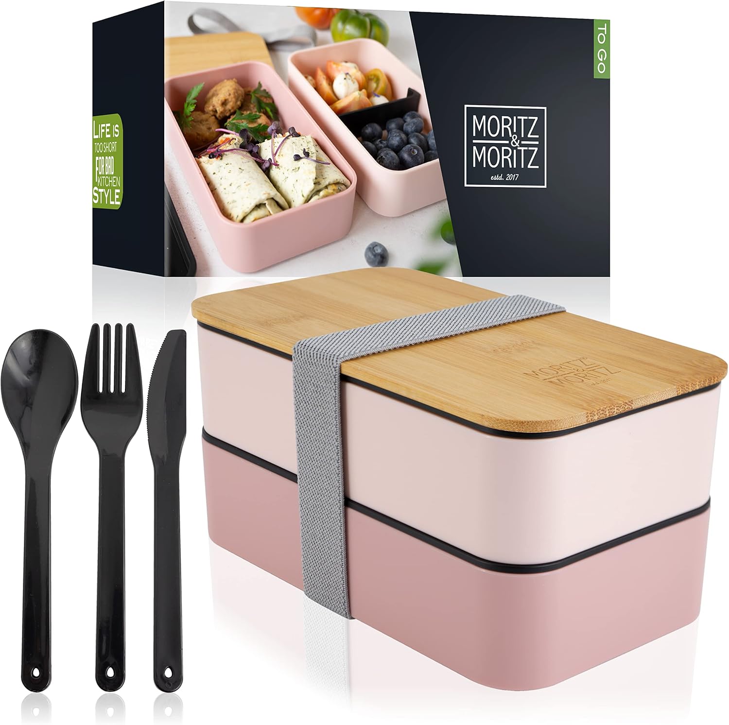 Moritz & Moritz Premium Bento Box for Adults Black ?C 2-Tier 46 oz Lunch Container Box with Bamboo Lid - Image 3