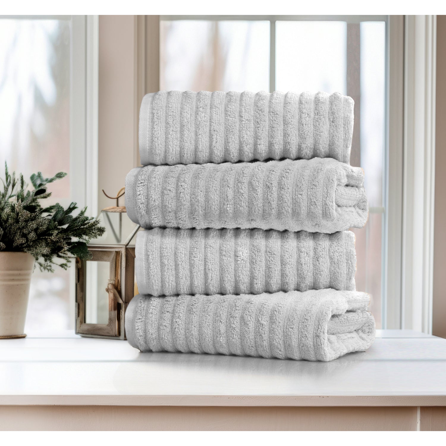 Bed Bath Fashions Bibb Home 4 Pack Ribbed Egyptian Cotton Bath Towel Set - Image 5