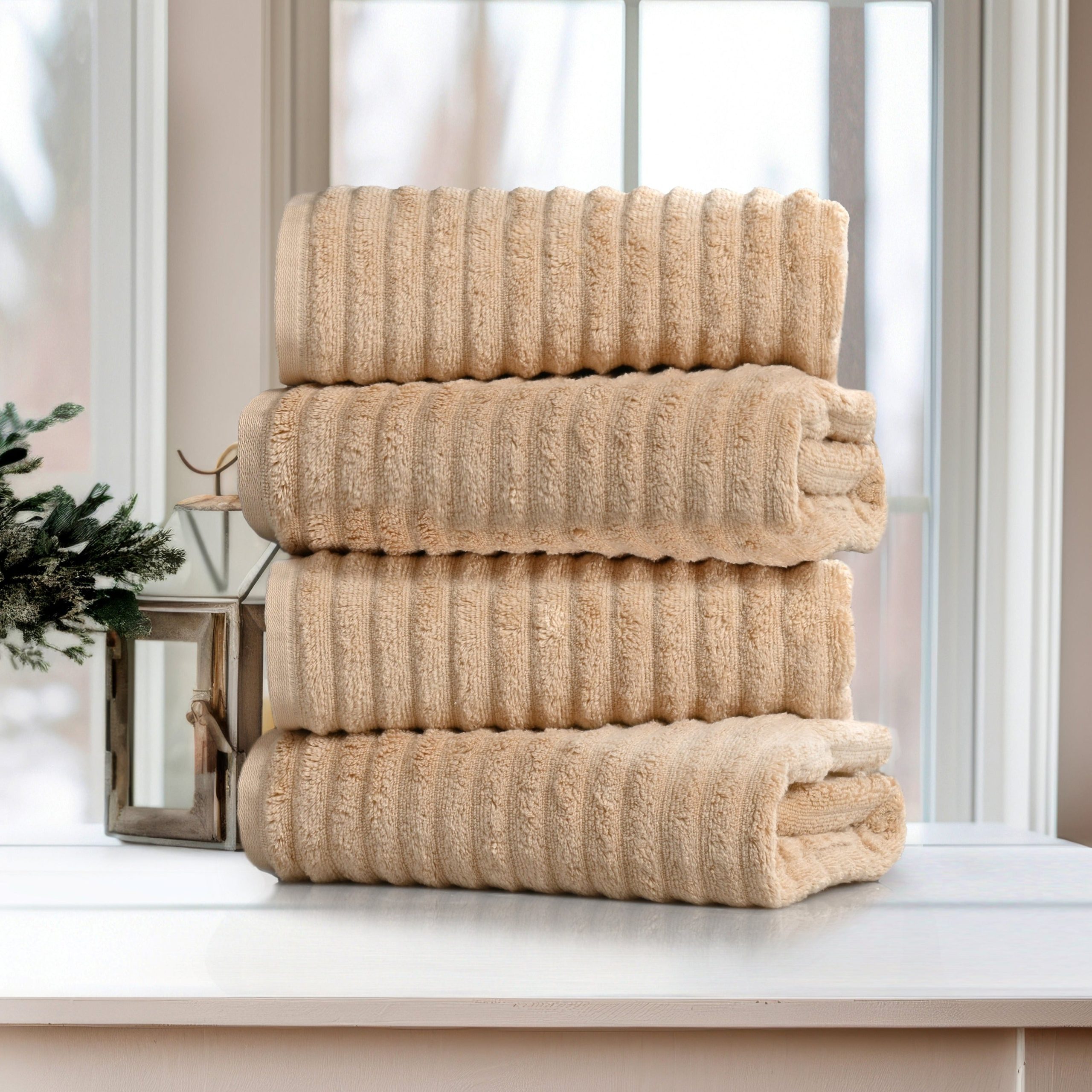 Bed Bath Fashions Bibb Home 4 Pack Ribbed Egyptian Cotton Bath Towel Set - Image 6