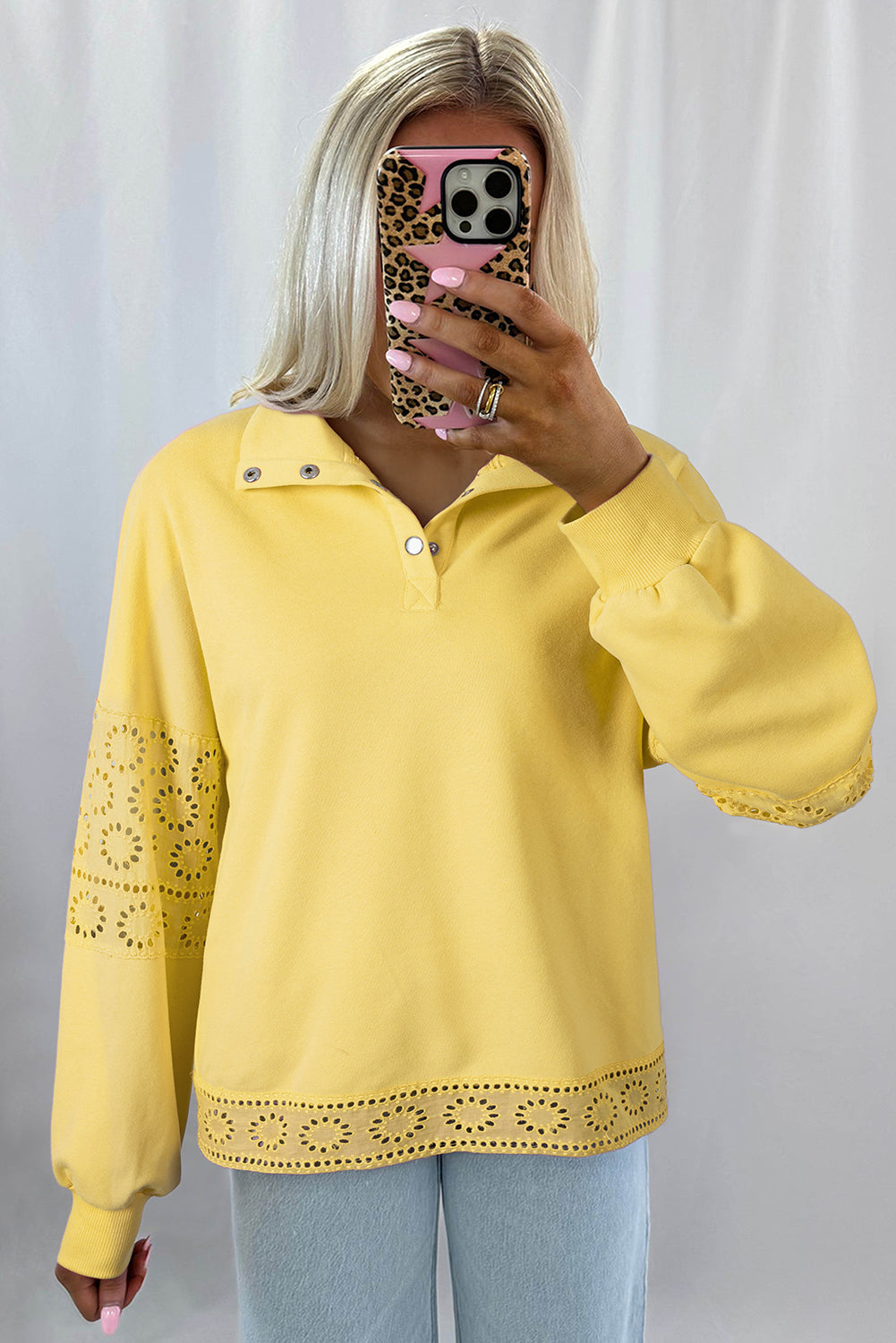 Evangeline Embroidered Flower Buttons Pullover Sweatshirt by Threaded Pear - Image 12