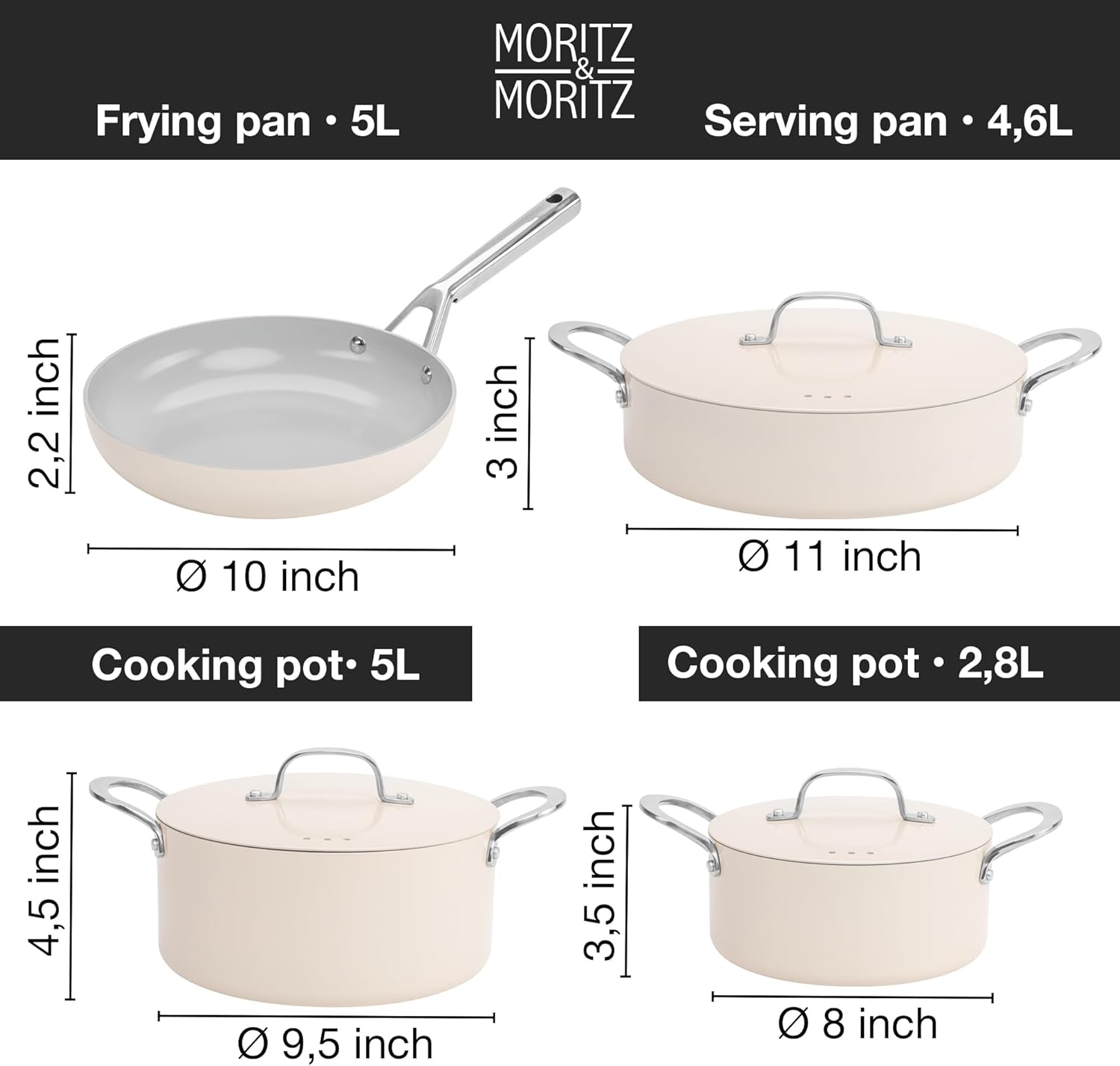 Moritz & Moritz 7-Piece Cast Aluminum Cookware Set with Lids - Image 5