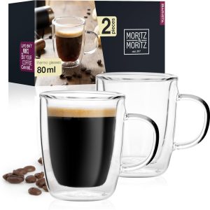 Moritz & Moritz Barista Double-Walled Coffee Glasses 2 x 2.7 oz | Espresso. Tea & Desserts
