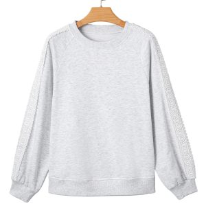 Threaded Pear Peyton Lace Patchwork Raglan Sleeve Crew Neck Sweatshirt