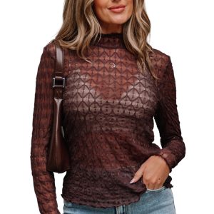Threaded Pear Ruth Sheer Mesh Patterned Lettuce Trim Top