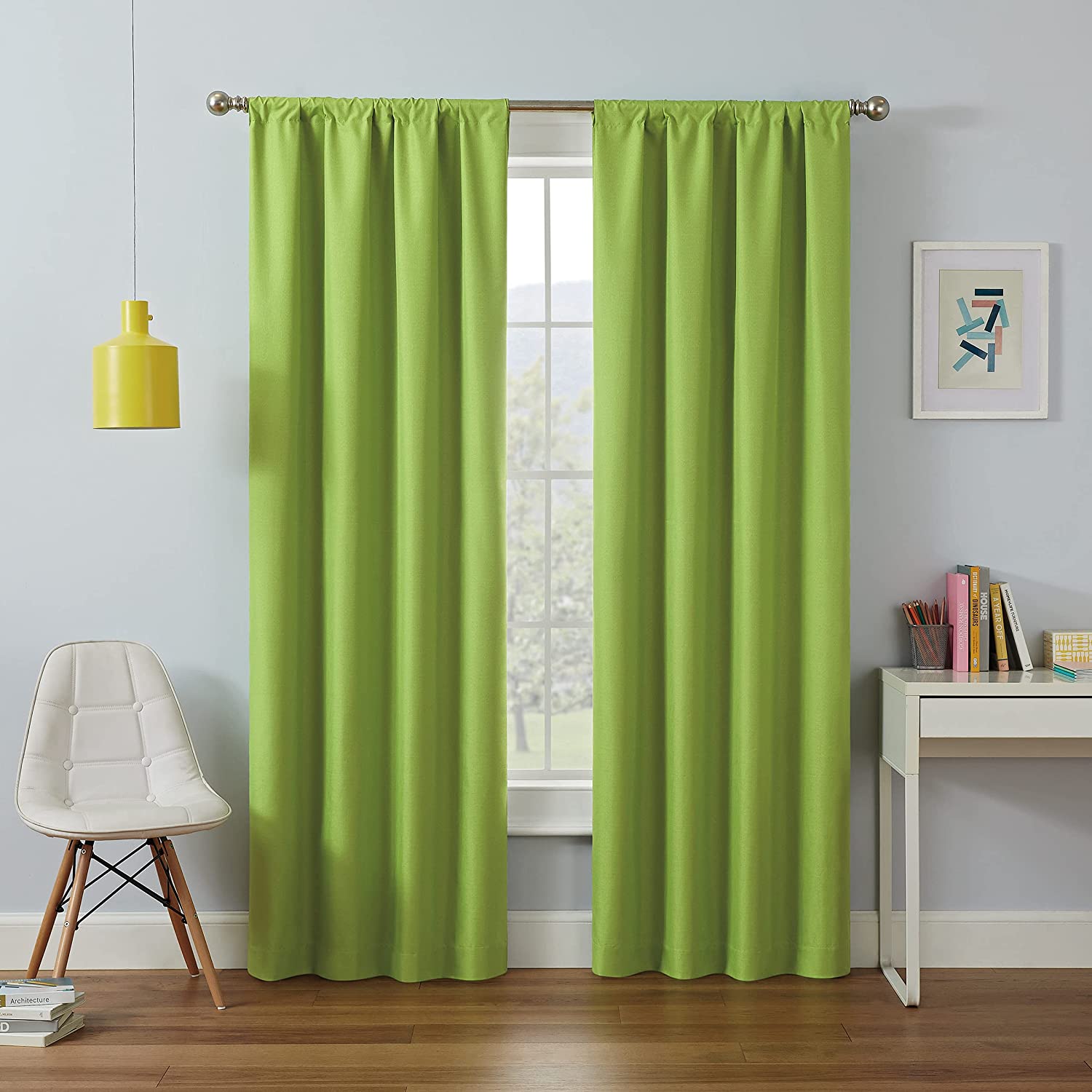 J&V Textiles 2 Panels Solid Grommet Faux Silk Window Curtain Drapes Treatment in 84 Length - Image 31