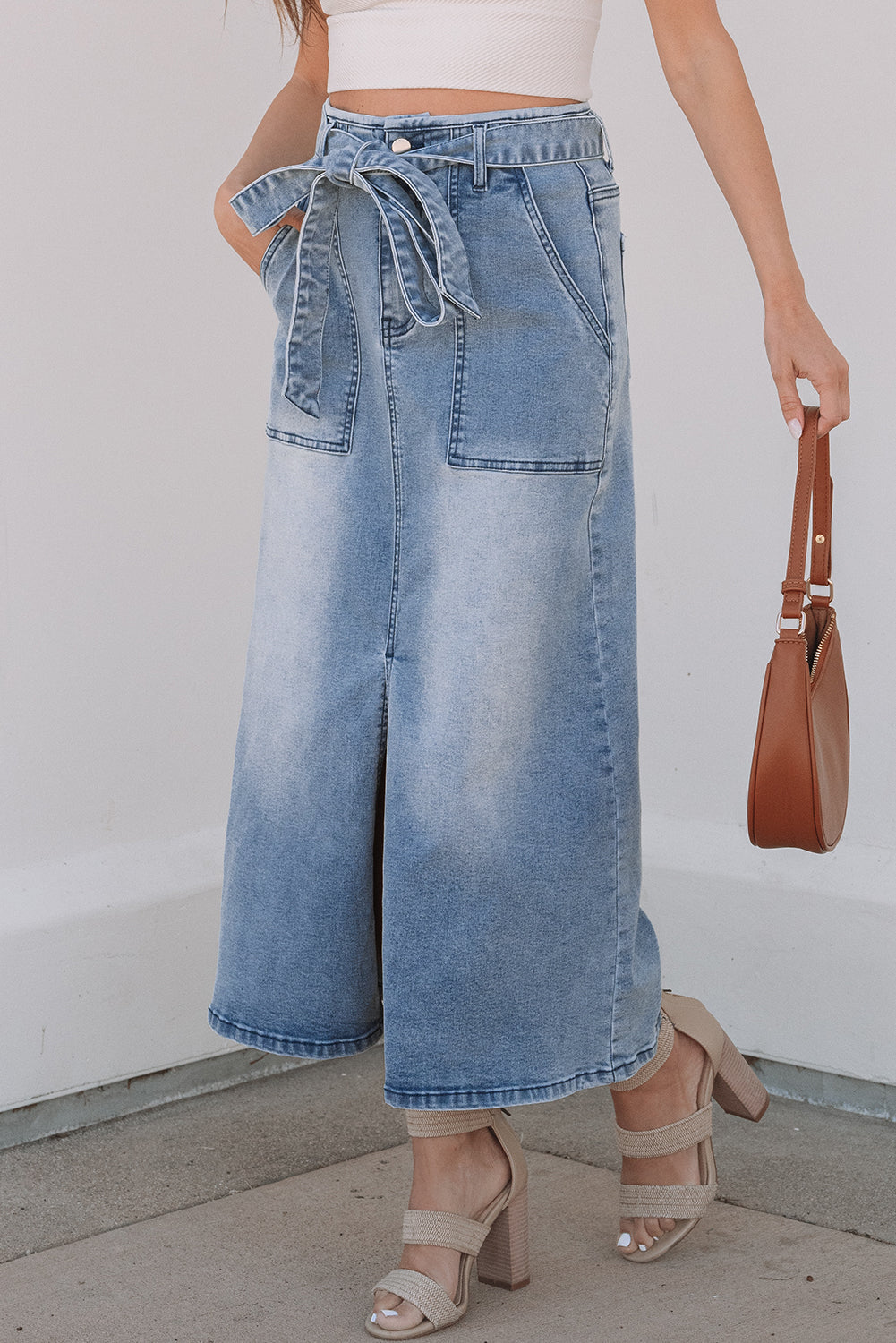 Ariah High Waist Midi Denim Skirt by Threaded Pear - Image 3