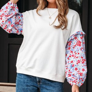 Threaded Pear Isabel Floral Ruffled Balloon Sleeve Loose Blouse