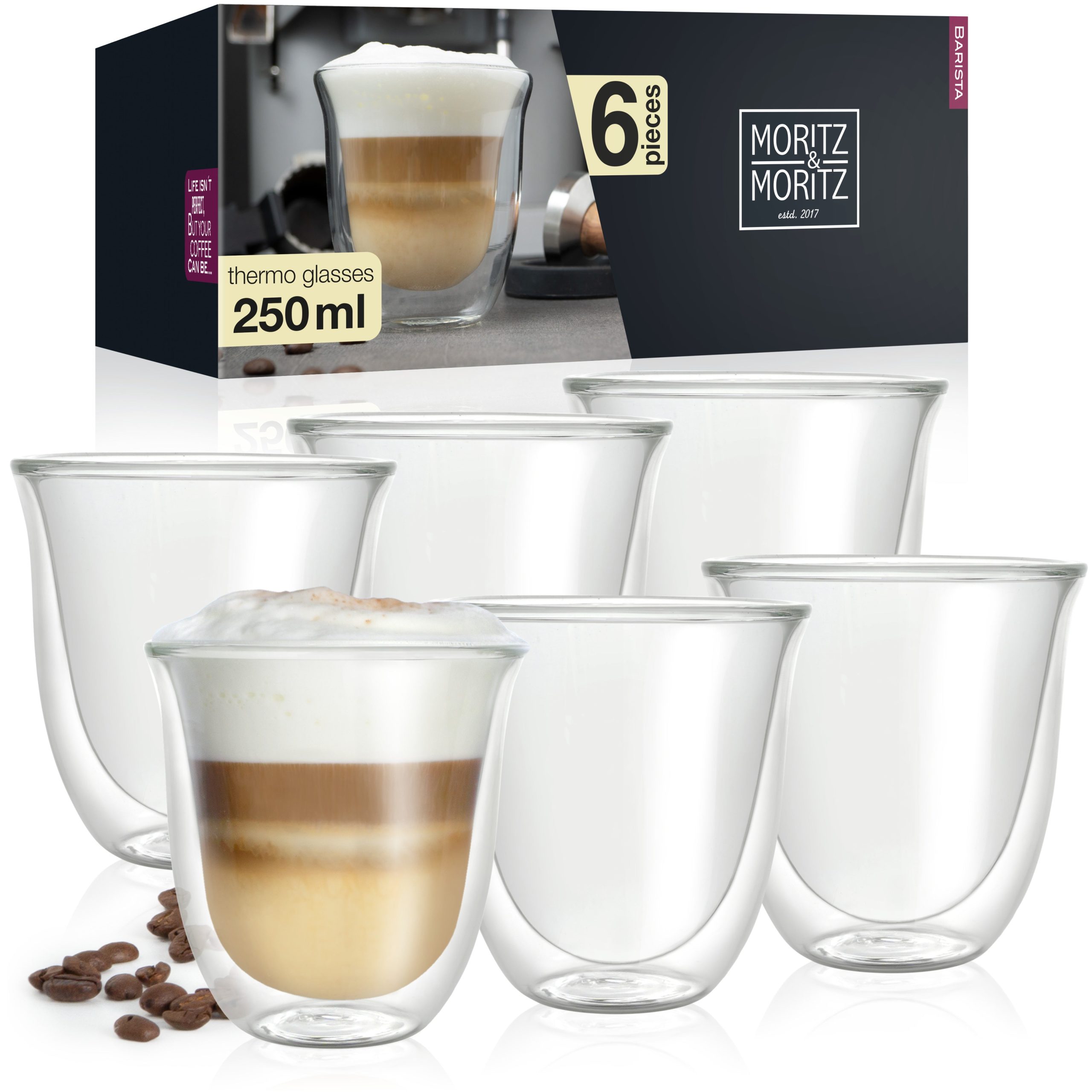 Moritz & Moritz Caff?? Italia Napoli Double Walled Coffee Glasses | Set of 6 Hot & Cold Cups