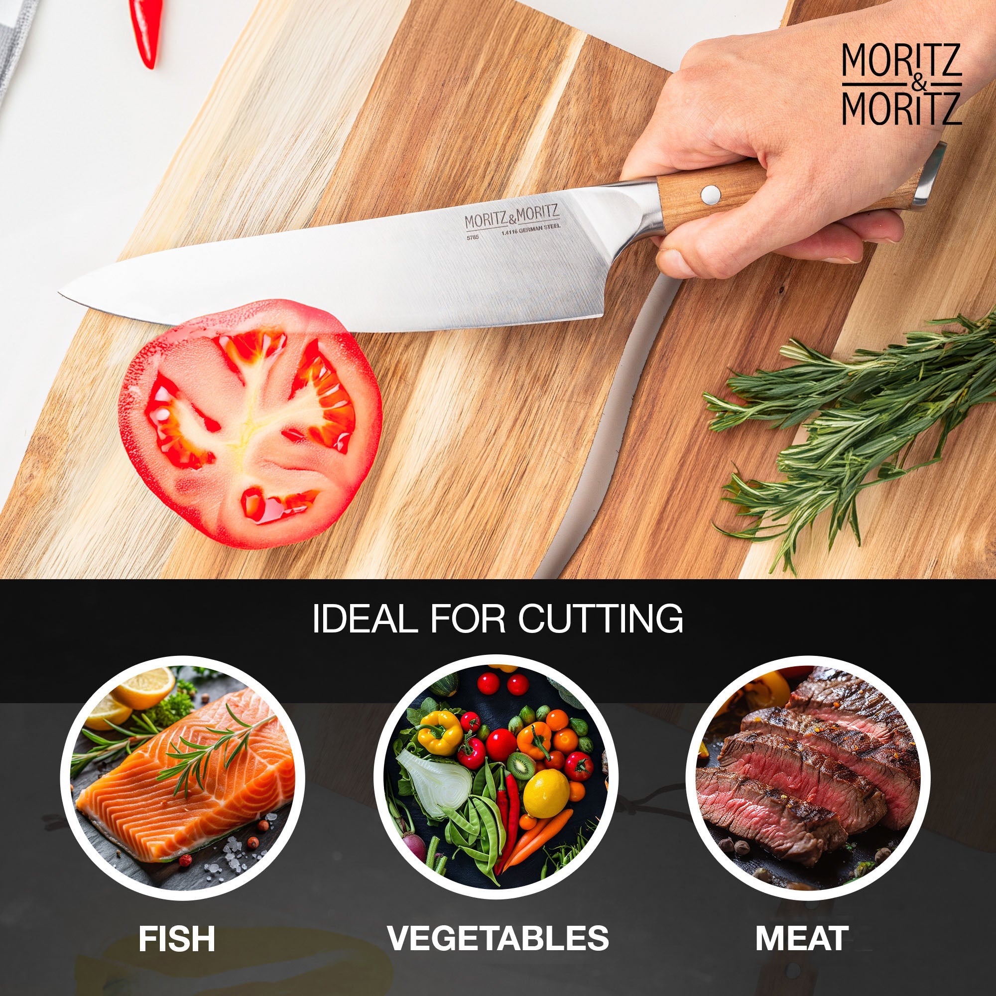 Moritz & Moritz German Steel 8 Chef's Knife | Professional Sharp Multipurpose Kitchen Knife - Image 4
