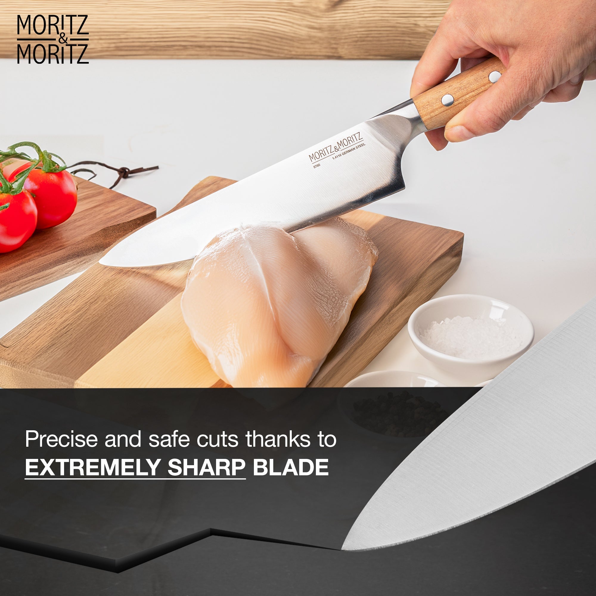 Moritz & Moritz German Steel 8 Chef's Knife | Professional Sharp Multipurpose Kitchen Knife - Image 5