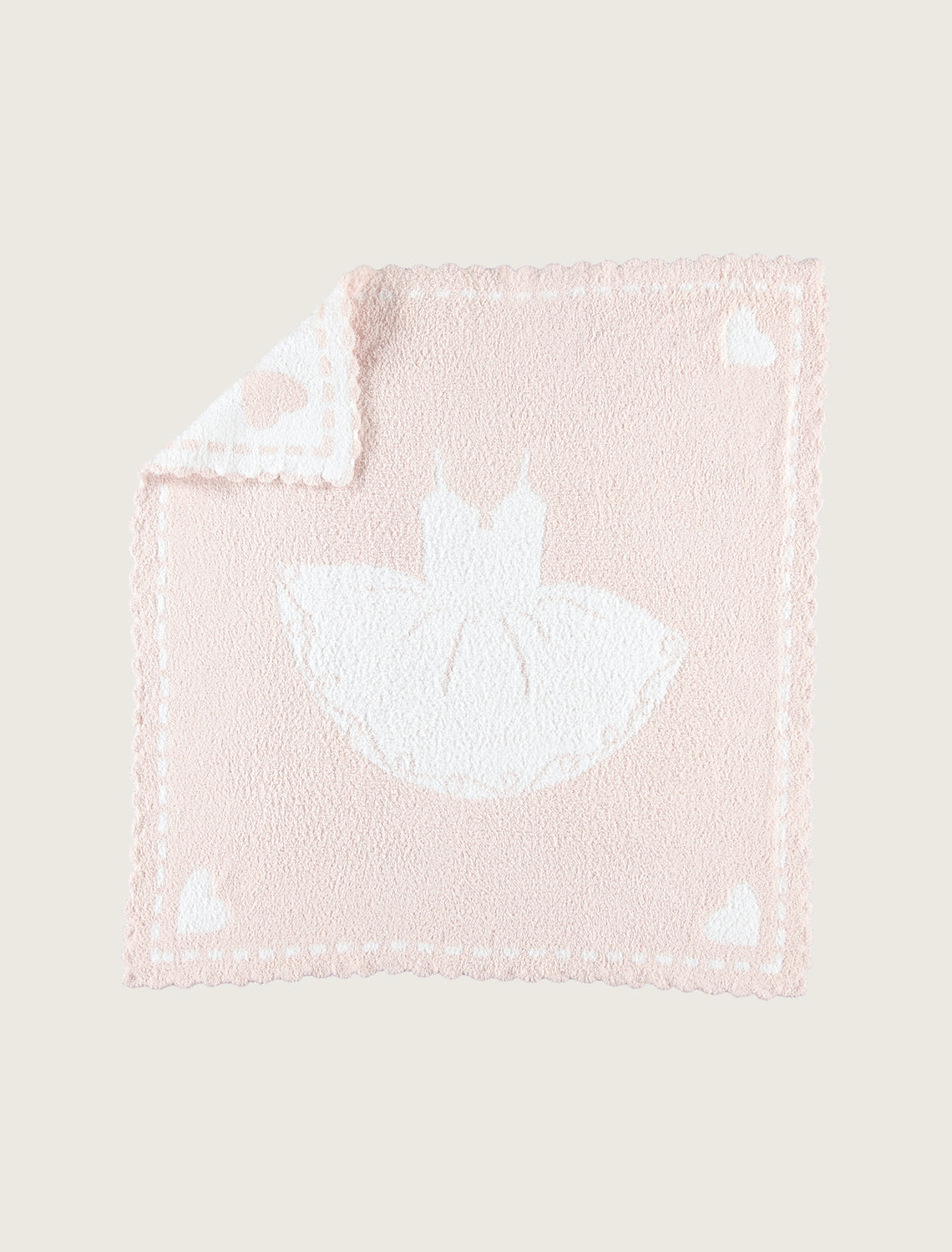 Barefoot Dreams CozyChic Scalloped Receiving Blanket Pink-White-Tutu